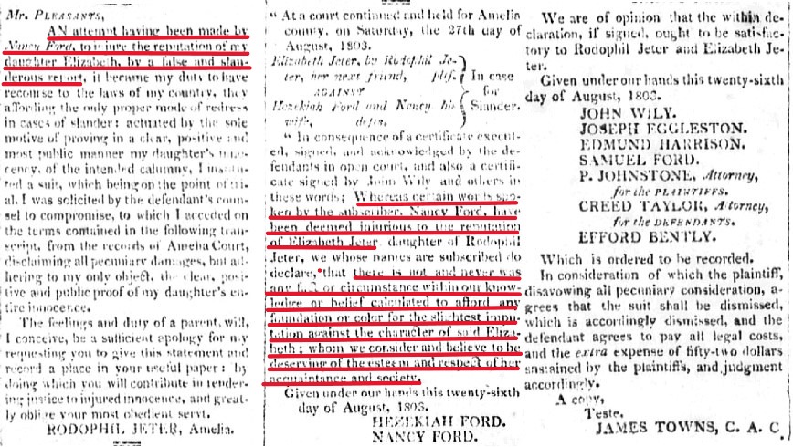 Defending a Daughter’s Honor: Rodophil Jeter of Amelia County, Virginia – my 5x great grandfather (with a surprise ending for Jeter, Ligon and Ford&nbsp;researchers)